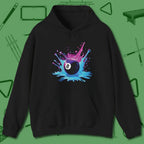 Neon Splash Eight Ball Hoodie, front view, in Black helps your stroke and your style