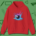 Neon Splash Eight Ball Hoodie, front view, in Red from chalk to clutch, look the part