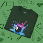 Neon Splash Eight Ball T-Shirt, folded view, in Forest Green look good while calling your pocket
