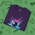 Neon Splash Eight Ball T-Shirt, folded view, in Purple what champions wear between racks