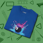 Neon Splash Eight Ball T-Shirt, folded view, in Royal like your stroke — smooth and deliberate