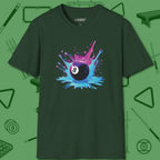 Neon Splash Eight Ball T-Shirt, front view, in Forest Green for hustlers who keep it honest