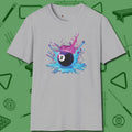 Neon Splash Eight Ball T-Shirt, front view, in Sport Grey tough like your favorite break cue