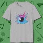 Neon Splash Eight Ball T-Shirt, front view, in Sport Grey tough like your favorite break cue
