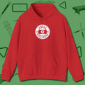 Nine Ball Emblem Hoodie, front view, in Red classic cue style, no gimmicks