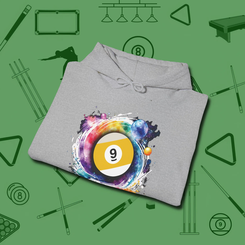 Nine Ball Galaxy Hoodie, folded view, in Sport Grey an extension of your pool persona