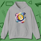 Nine Ball Galaxy Hoodie, front view, in Sport Grey strike fear with swagger and precision