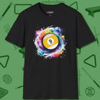 Nine Ball Galaxy T-Shirt, front view, in Black precise, confident, always in control