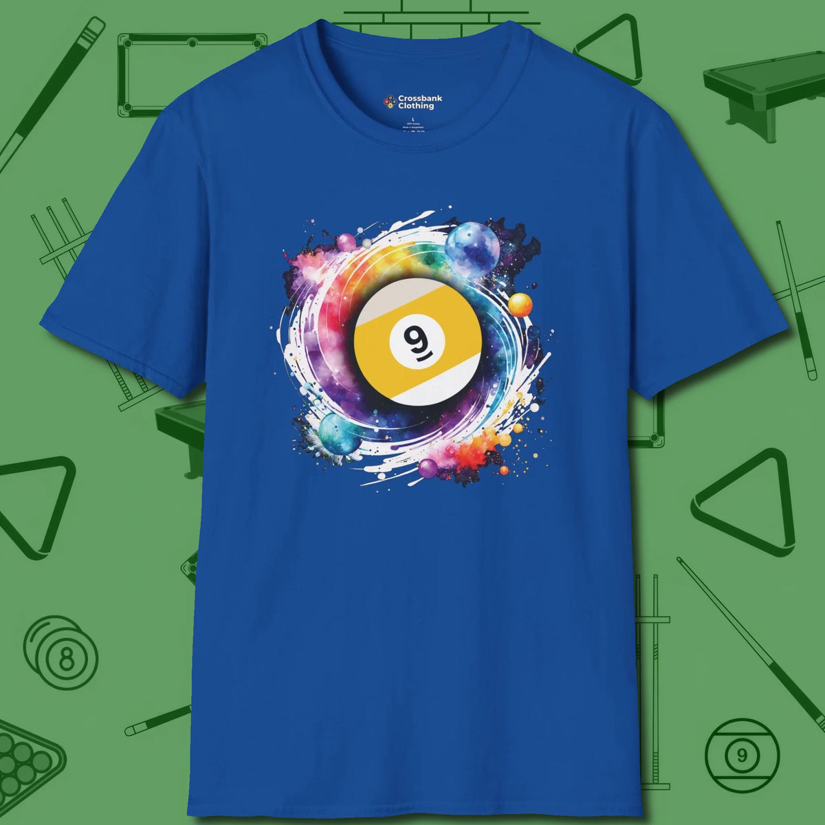 Nine Ball Galaxy T-Shirt, front view, in Royal make every shot — and outfit — count
