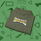 Nine Ball Letters Hoodie, folded view, in Military Green subtle drip for serious shooters