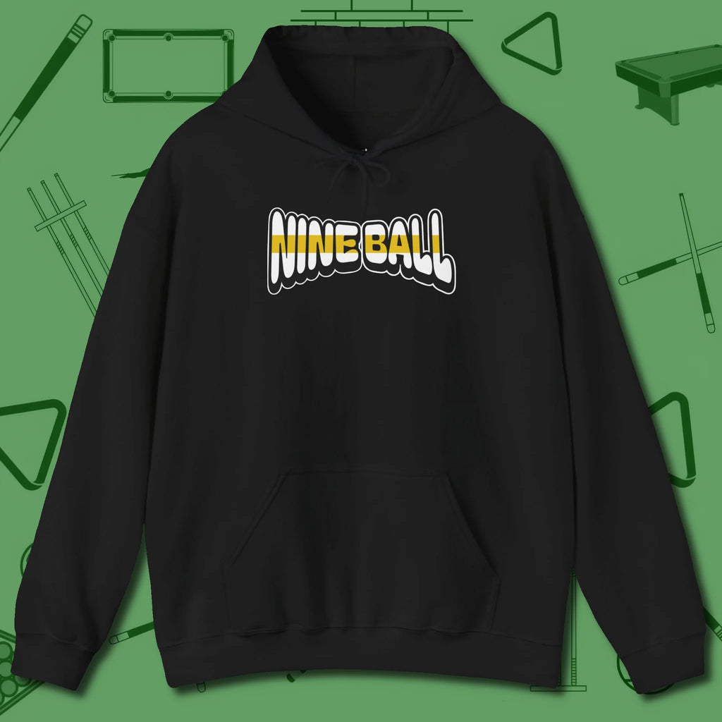 Nine Ball Letters Hoodie, front view, in Black put your best game on display