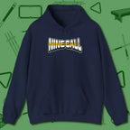 Nine Ball Letters Hoodie, front view, in Navy cue up respect every time you wear it