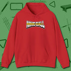 Nine Ball Letters Hoodie, front view, in Red for hustlers who keep it honest