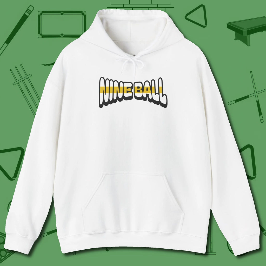 Nine Ball Letters Hoodie, front view, in White tough like your favorite break cue