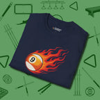 Nine Ball Inferno T-Shirt, folded view, in Navy helps your stroke and your style