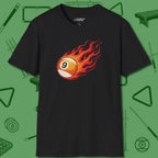 Nine Ball Inferno T-Shirt, front view, in Black what the real shooters wear