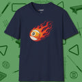 Nine Ball Inferno T-Shirt, front view, in Navy your go-to shirt for league night victories