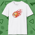 Nine Ball Inferno T-Shirt, front view, in White clean lines for dirty minds