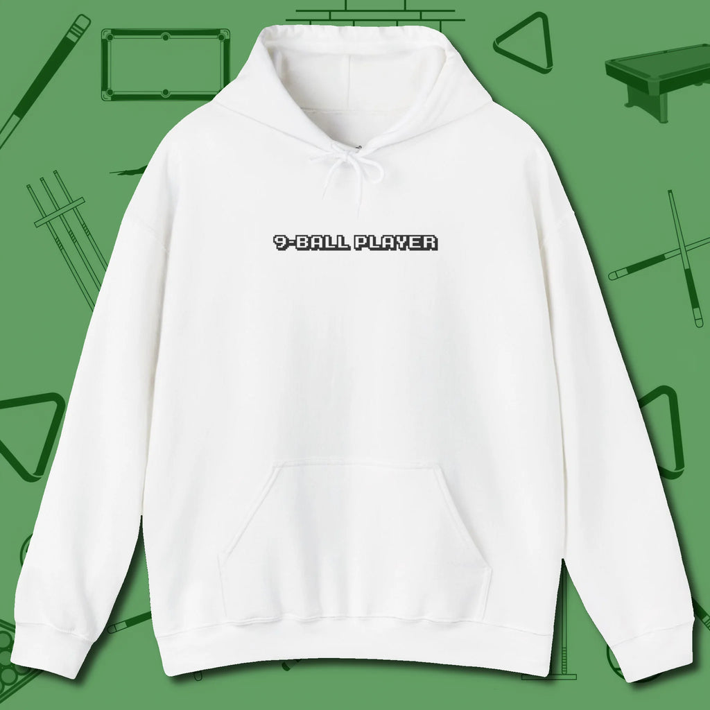 9 Ball Hoodie, front view, in White look good while calling your pocket