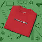 9 Ball T-Shirt, folded view, in Red subtle drip for serious shooters