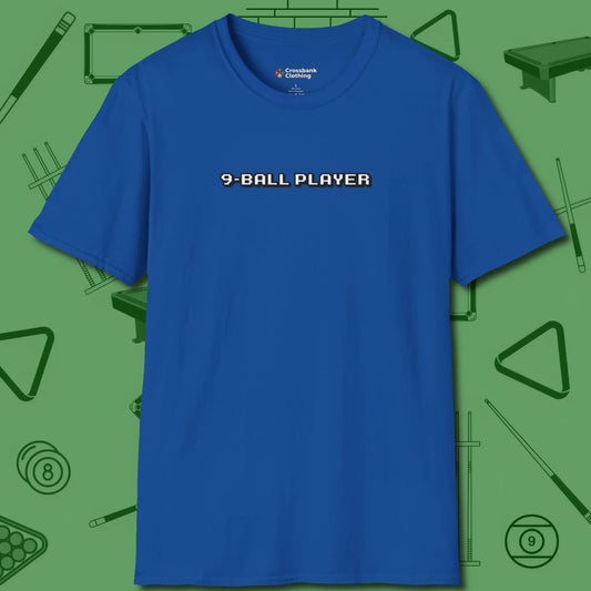 9 Ball T-Shirt, front view, in Royal for players who live the game
