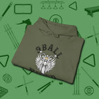 Nine Ball Rider Hoodie, folded view, in Military Green style that banks as hard as you do
