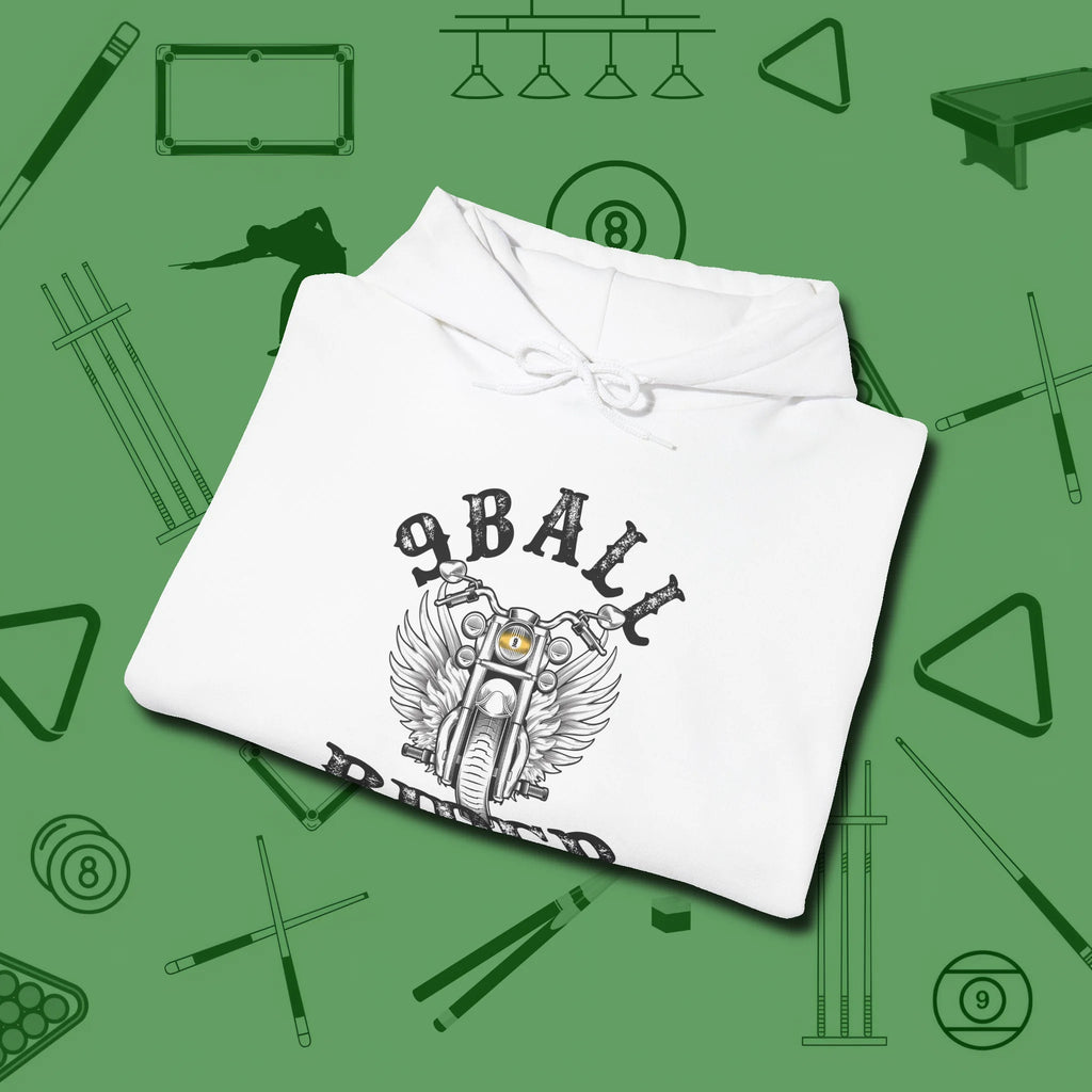 Nine Ball Rider Hoodie, folded view, in White where style and cue discipline collide