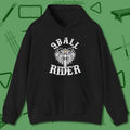 Nine Ball Rider Hoodie, front view, in Black not your average 8-ball graphic tee