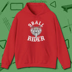 Nine Ball Rider Hoodie, front view, in Red stitched for cue discipline and cool confidence