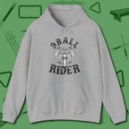 Nine Ball Rider Hoodie, front view, in Sport Grey break, run out, turn heads — repeat