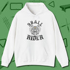 Nine Ball Rider Hoodie, front view, in White a clean fit for the dirtiest safeties