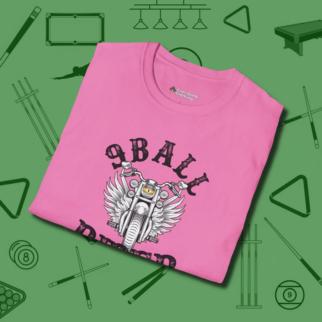 Nine Ball Rider T-Shirt, folded view, in Azalea your secret weapon off the table