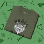 Nine Ball Rider T-Shirt, folded view, in Military Green like your stroke — smooth and deliberate