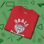 Nine Ball Rider T-Shirt, folded view, in Red look good while calling your pocket