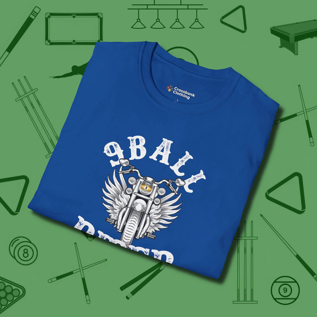 Nine Ball Rider T-Shirt, folded view, in Royal table-tested, street-approved style