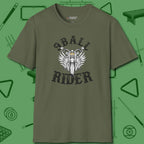 Nine Ball Rider T-Shirt, front view, in Military Green play in style, win in silence