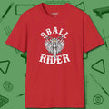 Nine Ball Rider T-Shirt, front view, in Red stitched for cue discipline and cool confidence