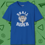 Nine Ball Rider T-Shirt, front view, in Royal what champions wear between racks