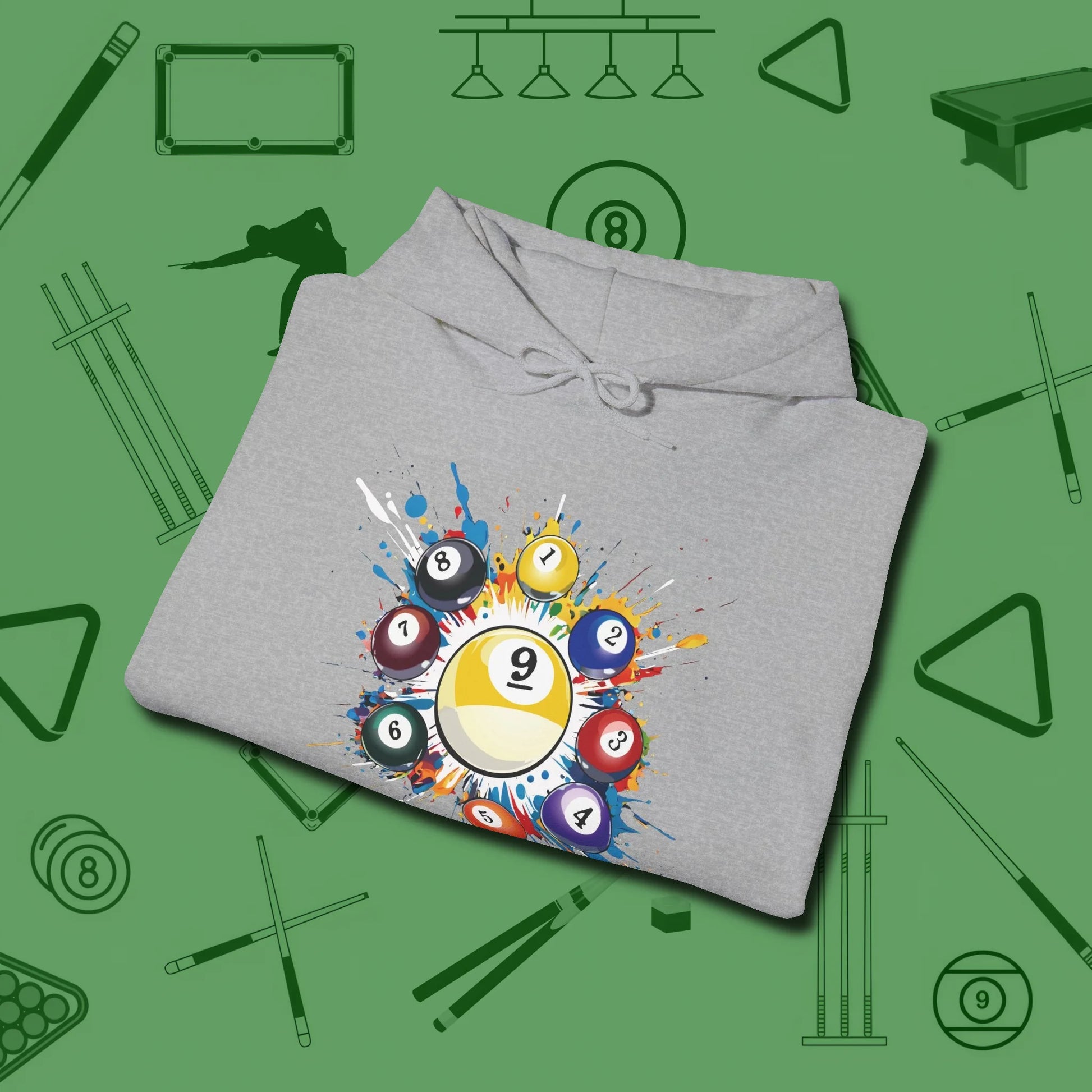 Nine Ball Round Up Hoodie, folded view, in Sport Grey for players who live the game