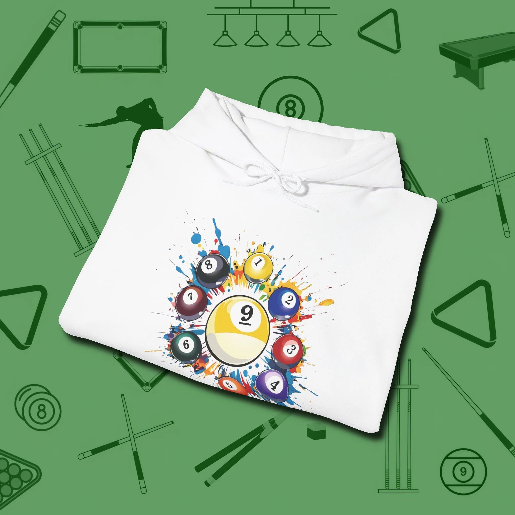Nine Ball Round Up Hoodie, folded view, in White for hustlers who keep it honest