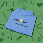 Nine Ball and 3 People Hoodie, folded view, in Carolina Blue from chalk to clutch, look the part