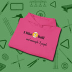 Nine Ball and 3 People Hoodie, folded view, in Heliconia ideal for clean hits and clean fits