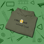 Nine Ball and 3 People Hoodie, folded view, in Military Green break, run out, turn heads — repeat