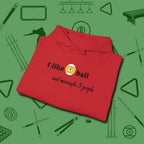 Nine Ball and 3 People Hoodie, folded view, in Red ideal for clean hits and clean fits