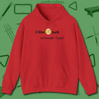 Nine Ball and 3 People Hoodie, front view, in Red it’s not a hobby — it’s a lifestyle