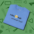Nine Ball and 3 People T-Shirt, folded view, in Carolina Blue from chalk to clutch, look the part