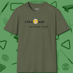Nine Ball and 3 People T-Shirt, front view, in Military Green the official uniform of the after-hours crew