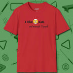 Nine Ball and 3 People T-Shirt, front view, in Red made for pool sharks, not posers