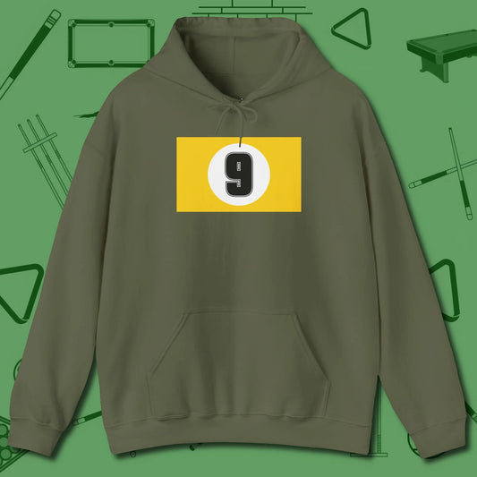 Nine Ball Stripe Hoodie, front view, in Military Green because pool isn’t just a game — it’s who you are