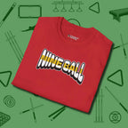 Nine Ball Letters T-Shirt, folded view, in Red subtle drip for serious shooters